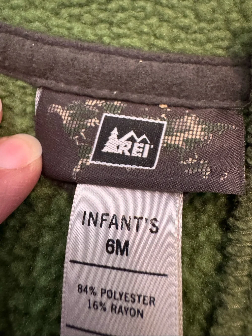 REI baby infant double zip bunting fleece snow suit moss green size 6 months